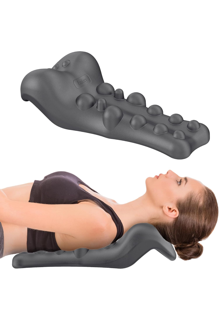 Neck and Shoulder Relaxer with Upper Back Massage Point, Cervical Traction Device Neck Stretcher for TMJ Pain Relief and Cervical Spine Alignment Chiropractic Pillow (Grey)