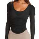 LASLULU Womens Long Sleeve Workout Tops Active Sheer Fitted Open Back Gym Yoga Athletic Running Tops Wrap Top Pilates Outfits, Size Small