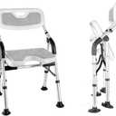 DEWEL Foldable Shower Chair for Elderly and Disabled, Folding Shower Seat with Armrests and Back Height Adjustable, Aluminum Alloy Bath Seat for Inside Shower, 330lbs Capacity(Gray)
