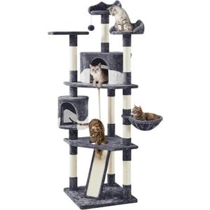 Yaheetech 79in Multi-Level Cat Trees Indoor Cat Tower with Sisal-Covered Scratching Posts, Plush Perches and Condo for Kittens, Cats and Pets - Dark Gray and White (23 x 23 x 79inch)