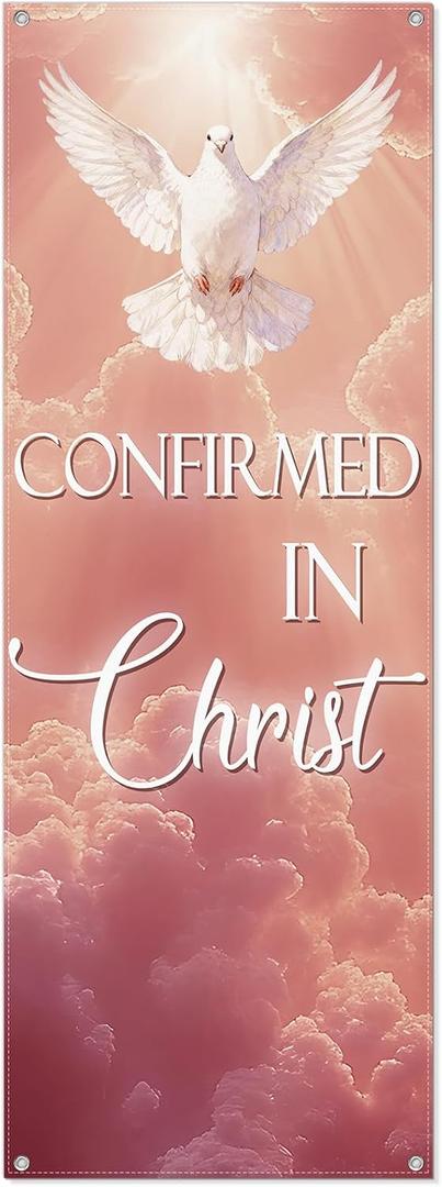Hahafelt Confirmed in Christ Banner for Church Pentecost Adjustable x Shaped Stand Banner Christian Ceremonies Religious Decoration Inspirational Banners for Christian Churches Supply
