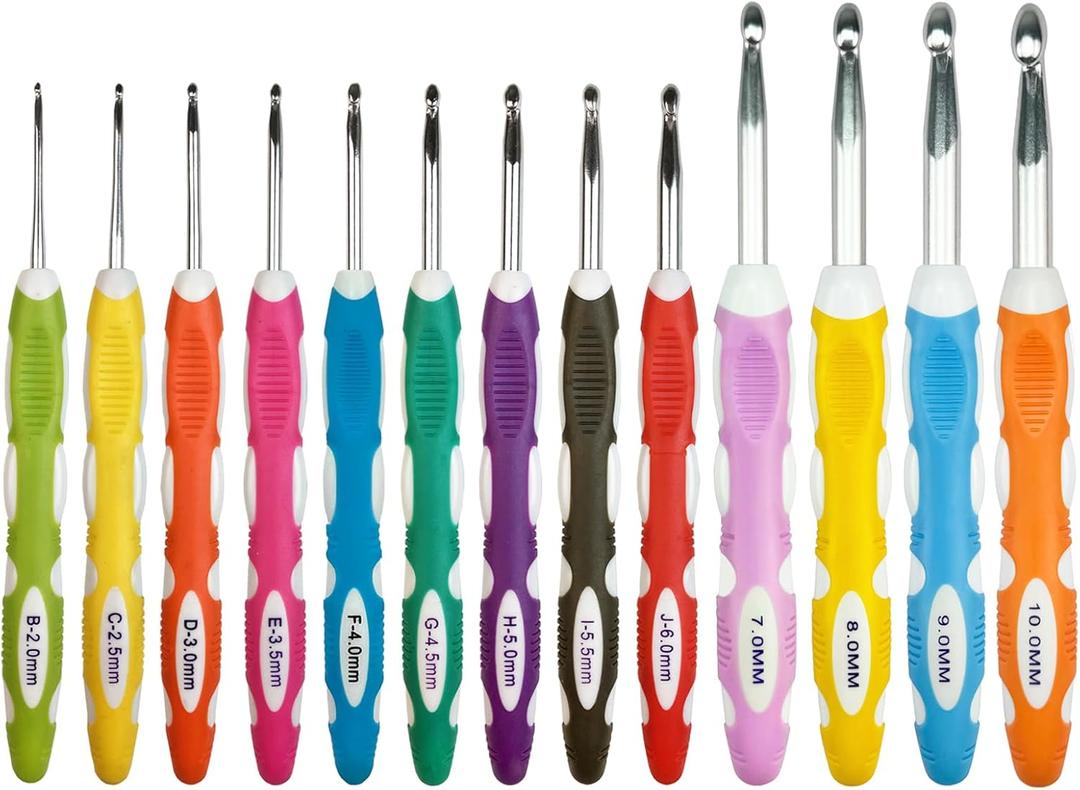 13 Sizes Crochet Hooks Set,Ergonomic Non-Slip Handle Crochet Hooks for Arthritic Hands,Extra Long Crochet Hook Needles 2mm(B)-10mm(N)