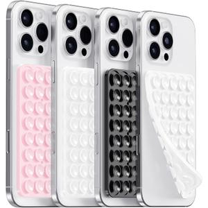 Anteel Silicone Suction Cup Phone Case Mount Double Sided, Hands-Free Strong Grip Silicon Phone Holder for Selfies and Videos, Non Slip Phone Accessories (LPK&WHT&TP&BLK)