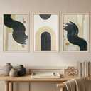 Abstract Neutral Black Beige Brushstroke Framed Canvas Wall Art- 16"x24"x3 | HOURIA Boho Minimalist Flat Printed Wall Decor,Modern Geometric Wave Arch Lines Artwork for Living Room,Bedroom