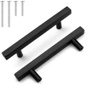 Probrico Cabinet Handles-Pack of 30 Black 3-3/4inch (96mm) Hole Centers Square T Bar Kitchen Cabinet Handles Drawer Pulls for Kitchen Furniture Hardware