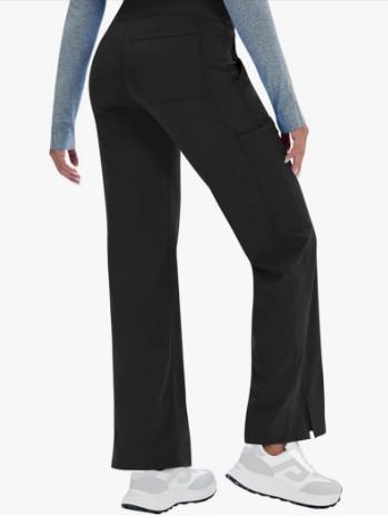 Women Yoga Scrub Pants Straight Mid Rise Elastic Waist Cargo Work Pants with 5 Pocket for Work Uniform,4-Way Stretch M