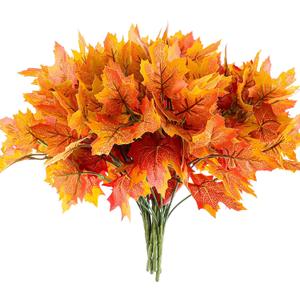 BBTO 6 Pieces Artificial Maple Leaves 7 Branches Autumn Faux Leaf Decoration Stem Fall Leaves for Thanksgiving Home Indoor Outdoor Kitchen Festival Autumns Table Centerpieces Decoration(Orange)