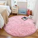 OLANLY Pink Round Rugs for Bedroom - Machine Washable, 5 ft Circle Area Rugs for Living Room, Soft and Fluffy Shaggy Carpet for Teen Girls and Boys, Nursery Rooms, Dorms, Home Decor Aesthetic