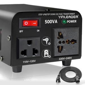 Yinleader 500W Voltage Transformer Power Converter(110V to 220V, 220V to 110V) Step Up/Down Converter 110/120 Volt  220/240 Volt w/US Power Cord [300W Continuous Power]