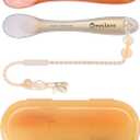 Silicone Baby Spoons 2-Pack with Case, New Born Self Feeding Toddler Spoon, Baby Led Weaning Supplies, Toddler Utensils with Safety Chain, Baby Eating Essentials, Dishwasher Safe