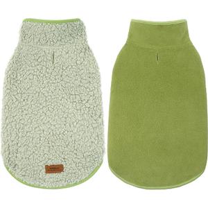 cyeollo Warm Dog Sweater Coat Jacket Thickened Thermal Sherpa Sweaters Reversible Fleece Vest Pet Clothes for Cold Weather Winter Dog Coats for Small Dogs Girl, Green M (Medium (10-15lbs))