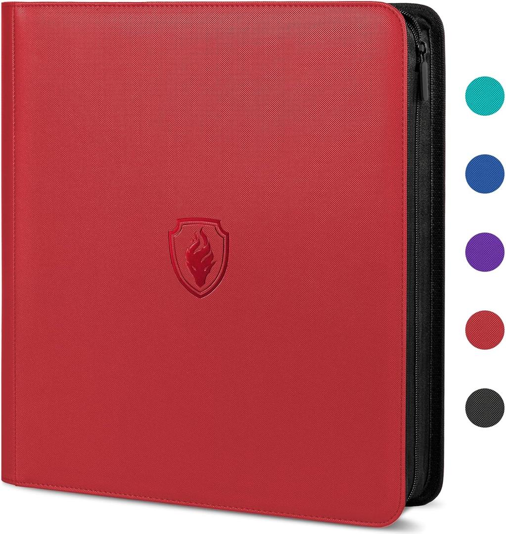 Premium Zip Card Binder 12 Pocket, Fabmaker 912 Pockets Trading Card Binder, PU Zipper Card Collection Album, Sturdy Side-Loading Card Book Holder for MTG, TCG, Game Cards, Sports Cards, Red (12 Pocket - 15" x 13.6")