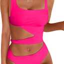 Lilosy Sexy Knotted Ruched High Cut Leg One Piece Swimsuit (Medium, Knotted Hot Pink)