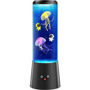 Astronaut Jellyfish Lamp, 16 Color Changing LED Jellyfish Tank Table Lamp, Dual Power Supply Eye-Friendly Ambient Light, Decorative Night Lamp for Bedroom Home Office, Ideal Gift for Adults and Kids