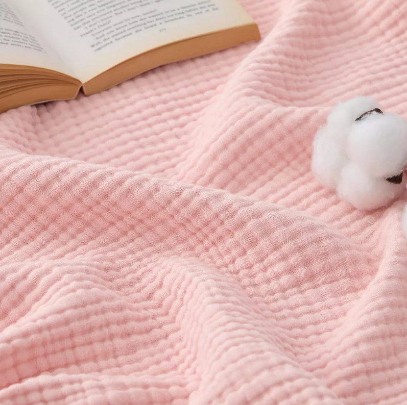 Bedsure 100% Cotton Muslin Blanket Large Throw 50x70 - 4-Layer Breathable Lightweight Soft Gauze Throw for Couch Bed Summer, Pink, 50x70 Inches