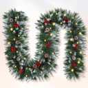 Christmas Garland,Christmas Garland with Lights, Christmas Decoration,9FT/2.7M, for Mantle, Home, Stairs, Fireplace, Porch, Door,Indoor/Outdoor (Green)
