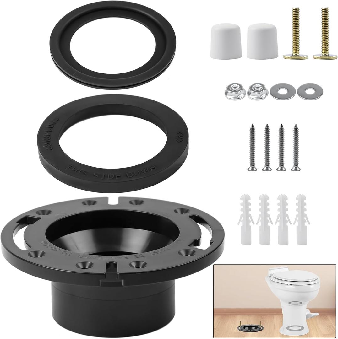 RV Toilet Seal and 3" Socket Floor Flange Kit for Dometic 300 310 320 RV Toilets, Replacement Parts Kit 385345892 Flange, 385311658 Flush Ball Seal and 385311652 Base Seal Gasket, 3 in 1 Repair Kit