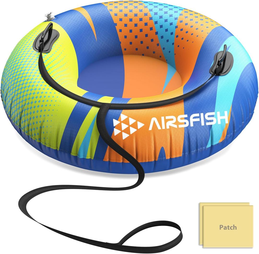 Snow Tube with Towable Leash, AirsFish Inflatable Snow Sled Heavy Duty Cover Wear-Resistant & Antifreeze Material Sledding Tubes for Winter Sports