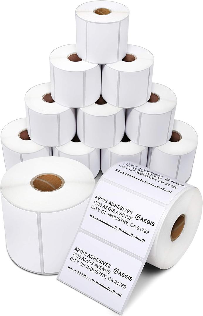 Aegis Adhesives - 3 X 2 Direct Thermal Labels for Shipping, Postage, Perforated & Compatible with Rollo, Zebra, & Other Desktop Label Printers (12 Rolls, 700/Roll)