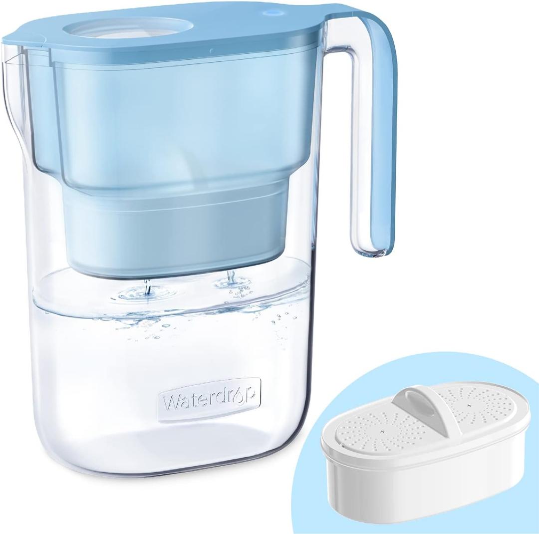 Waterdrop PT-05B Water Filter Pitcher, 7-Cup Capacity, NSF Certified, 5X Longer Filter Life, Up to 200 Gallons, for Fridge, Countertop, and Gift Giving, Reduces PFOA/PFOS, Chlorine, Blue