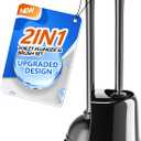 Toilet Plunger and Brush, Bowl Brush and Heavy Duty Toilet Plunger Set with Ventilated Holder, 2-in-1 Toilet Brush and Plunger Combo for 5.3-inch Toilet Drain Bathroom Cleaning (Black)