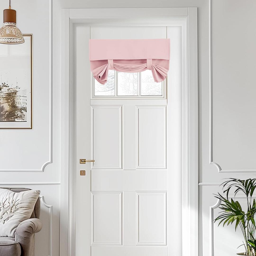 Vatge Baby Pink Small Door Curtains - Thermal Insulated Nursery French Door Curtain Panel - Rose Blush Short Window Covering, 1 Panel, W24 x L18, Baby Pink