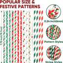 3 x Christmas Paper Straws Green Red Striped7.75 inch, Biodegradable Disposable Holiday Drinking Straws, Party Decoration Straws - 100 Pack (Classic stripes-100)