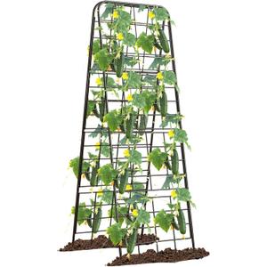 Heavy Duty 50"x17" Adjustable A-Frame Trellis for Climbing Plants  Rust-Proof Metal Garden Trellis with Dense Grid Design, Perfect for Raised Beds, Tomatoes, Cucumbers & Outdoor Vines (Black, 1 Pcs)