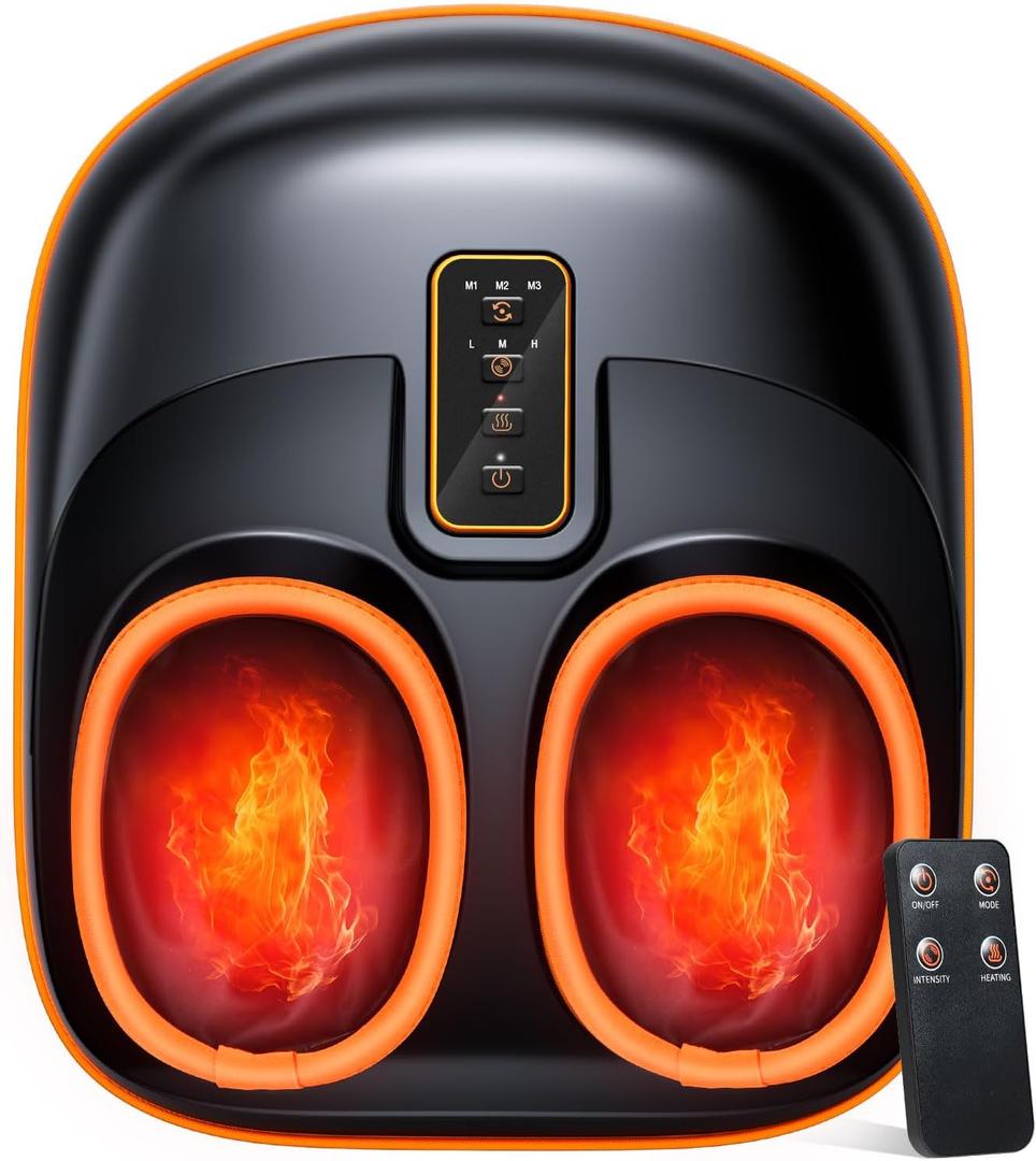 Foot Massager Machine with Heat, Upgrade 6 Airbags 29 Nodes Deep Rolling, Compression, Ankle Kneading, Shiatsu Foot Massager for Neuropathy Plantar Fasciitis, Gifts for Men Women Fits Up to 13"