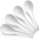 DOWAN Soup Spoons, Ceramic Asian Soup Spoons, White Japanese Spoon Large for Ramen Pho Wonton Dumpling Miso, Deep Oval Hook Design, Set of 3 (3, Soft white)
