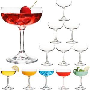 Set of 12 - Champagne Coupe Glasses, 7 Oz Clear Cut Rim Martini Glass with Short Stable Base, Ideal for Parties, Birthdays and Bars, Dishwasher safe