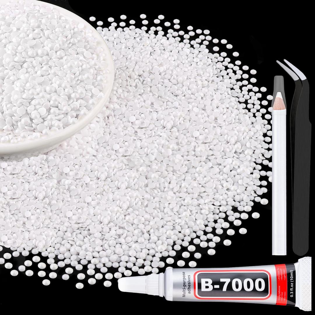 6000Pcs 3mm Resin Jelly Rhinestones with 1Pcs 10ml B7000 Jewelry Glue for Crafting, White Flatback Gems, Bedazzling Crystal Bulk for DIY Crafts Clothing Tumblers Shoes Nail Art Fabric