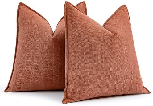 MIULEE Pack of 2 Burnt Orange Decorative Pillow Covers 20x20 Inch Soft Chenille Luxurious Couch Throw Pillows Farmhouse Cushion Covers with Elegant Design for Sofa Bedroom Living Room Home Decor