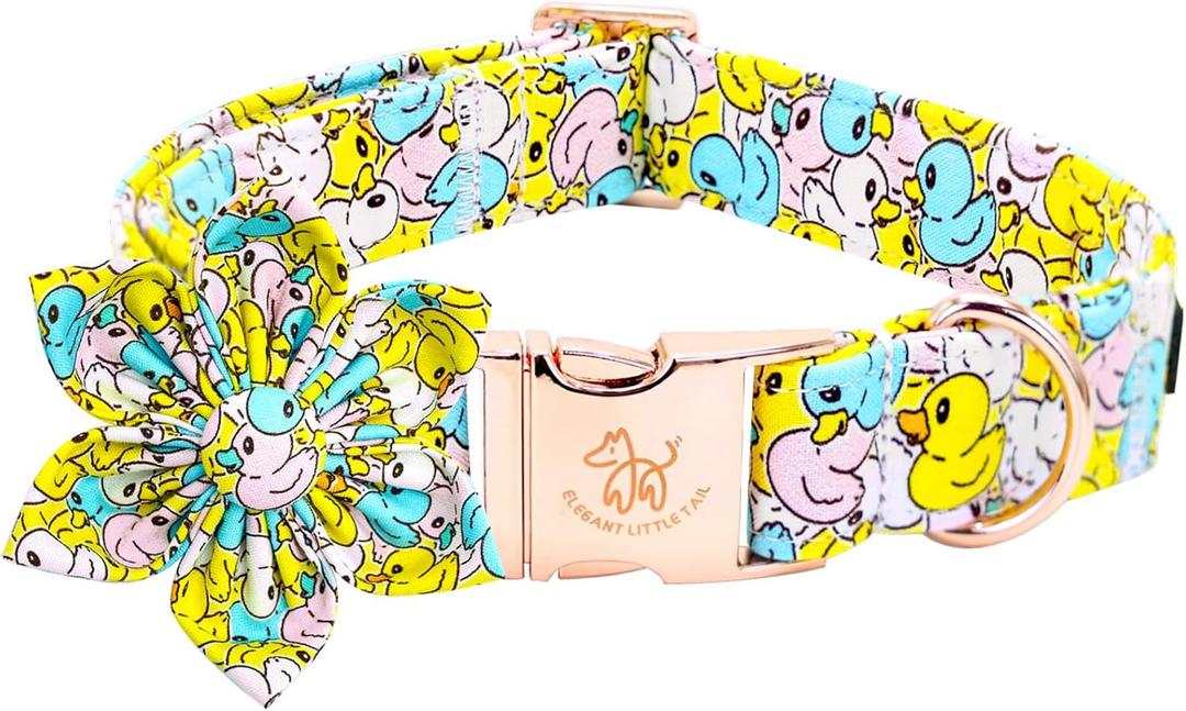 Elegant little tail Dog Collar- Cute Duck Dog Collar with Flower for Small Dogs, Female Adjustable Cotton Summer Pet Flower Puppy Collars for Small Medium Large Dogs (Small (Pack of 1))