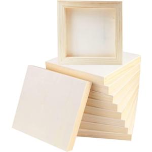 FSWCCK 10 Pack 6 x 6 inch Wood Panel Boards, Unfinished Wood Canvas Panels for Crafts, Painting Canvas, DIY Art Projects, Pouring, Arts Use with Oils, Acrylics
