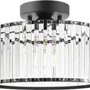 Crystal Ceiling Light Fixture, Modern Semi Flush Mount Ceiling Light, Black Close To Ceiling Light Fixtures, Crystal Chandelier Entryway Light, 11in Chandelier for Bedroom Porch Kitchen Living Room