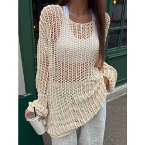 Women's Hollow Out Off Shoulder Sheer Sweater Lightweight Loose Knit Top Pullover XXL