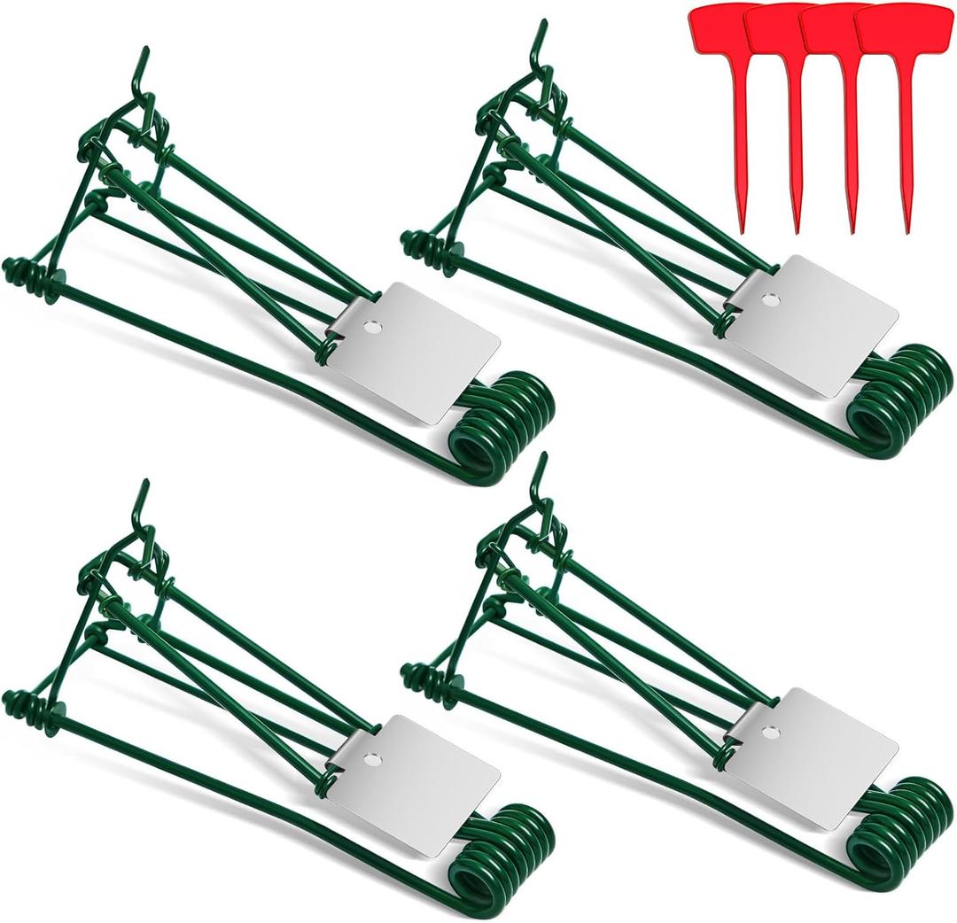 Qualirey 4 Pcs Outdoor Gopher Trap Easy to Set Mole Trap Weather Resistant Gopher Killer Vole with Red T Type Labels for Lawn Garden Farm (Green)