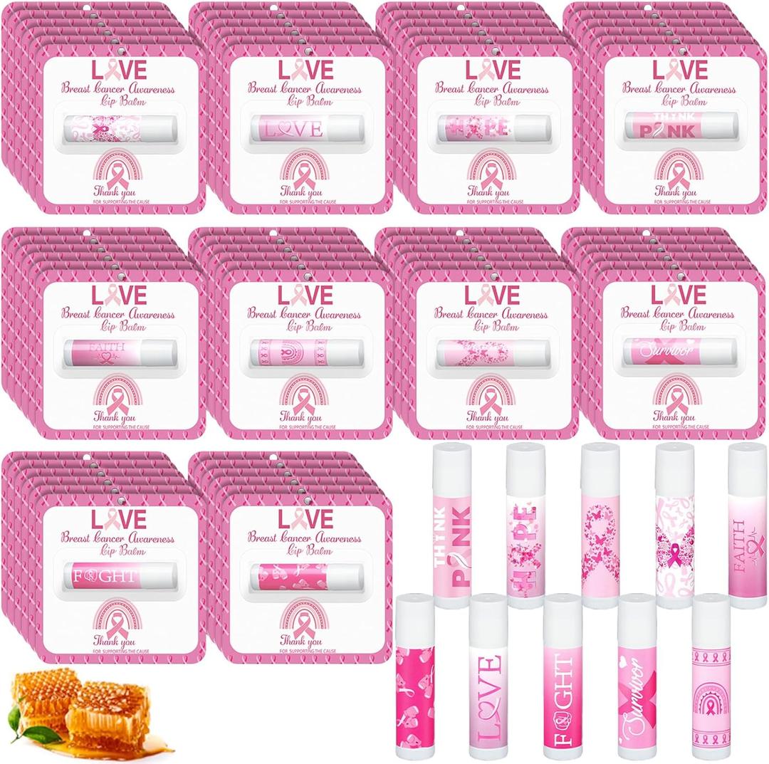 30 Pack Breast Cancer Awareness Lip Balms Bulk Small Pink Ribbon Thank You Lip Balms Gifts Set Breast Cancer Awareness Bulk Items Moisturizing Care Survivors Gifts for Women Men Survivors