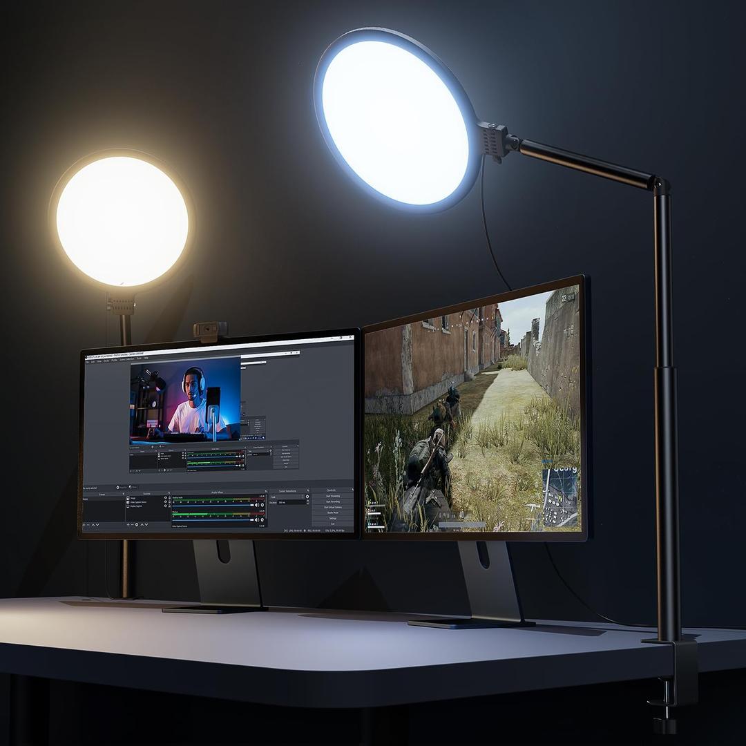 Weilisi 10.2" Desk Ring Light with Stand, 360 Rotate Desk Lamps for Home Office with C-Clamp, Flexible Height Desk Light, Adjust Arm Ring Light for Desk, Podcast, Gaming, Recording, Zoom Lighting