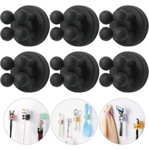 iBetterLife Razor Holder for Shower Hooks 6 Pcs Self Adhesive Wall Mounted Single Hook for Hanging Toothbrush, Functional Waterproof Utility Plug Holder for Bathroom Kitchen Living Room Office, Black