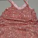Women's Glitter Sequin Dress Spaghetti Strap V Neck Party Cocktail Sparkly Mini Dress Clubwear (Medium, Pink)