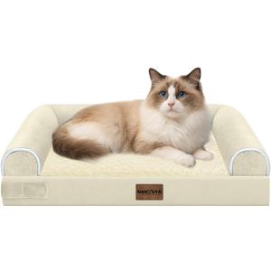 Small Dog Bed Orthopedic Washable: Beds Bolster Small Sized Dogs Cats Bed Egg Crate Foam Couch Sofa Waterproof with Removable Cover - Beige (20.0"L x 14.0"W x 5.5"Th)