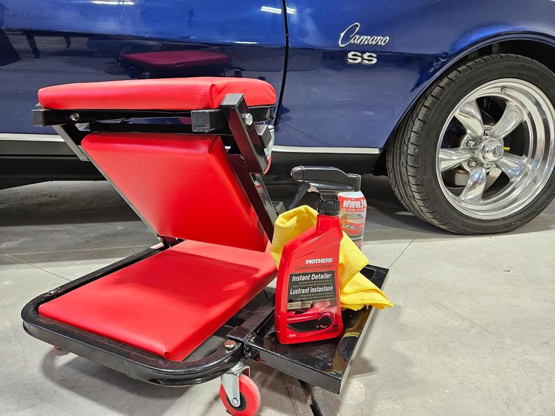 40" Mechanics Creeper Z fold with Side Tool Tray, 3 in 1 Low Profile,7pc-2.5" (360) Swivel castors, Heavy Duty 450lb Laying Capacity 300lbs Seated, Home and Garage,