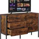 Lyromix Wood Rustic Dresser with 6 Drawers, Wide 48'' Brown TV Stand for Bedroom, Mid Century Modern Drawer Chest with Antique Finish, Perfect for Living Room Storage, 48.5"x15.7"x31"