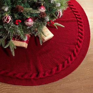 48 Inch Christmas Tree Skirt: Cable Knit Tree Skirt for 7.5FT Tree, Red Tree Skirt, Vintage Tree Skirts, Rustic Farmhouse Christmas Decorations (Medium)