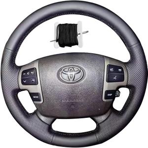 Hand Sewn Black Perforated Leather Interior Car Steering Wheel Cover, Anti Slip and Breathable Ultra-Fine Fiber Leather, for Toyota Land Cruiser 2008-2015/ Tundra 2007-2013 / for Sequoia 2008-2013