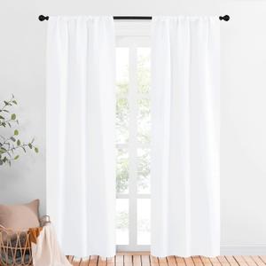 NICETOWN White Bedroom Curtain Panels - Multi-Function Noise Reducing Performance Window Treatment Thermal Insulated Rod Pocket Room Darkening Drapes for Nursery (2 Panels, 34 by 84)