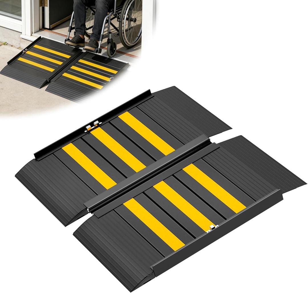 2FT Portable Wheelchair Ramp with Handle, Non-Slip Aluminum Ramps for Wheelchairs for Home, Folding Handicap Wheelchair Ramp for Doorways, Thresholds, Steps, Curbs, Stairs, 800 LBS Capacity (2FT-(Using height 2"-6"))