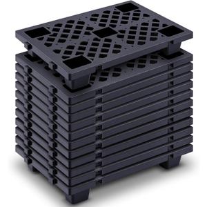 Briwooody 12 Pcs Plastic Pallet Lightweight Nestable Polyethylene Pallets 23.6" x 15.8" x 3.9" Interlocking Storage Pad with Breathable Grids for Basement Restaurant Kitchen Supermarket (Black)